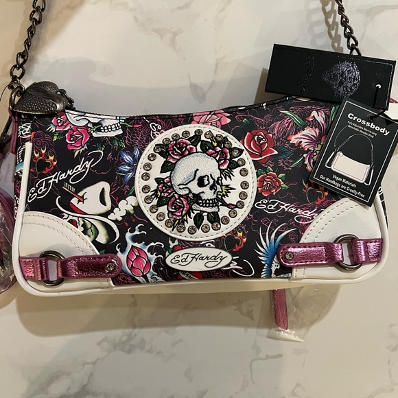 Ed Hardy Handbags - NEW! Authentic Ed Hardy Skull & Roses Convertible Crossbody & Shoulder Bag